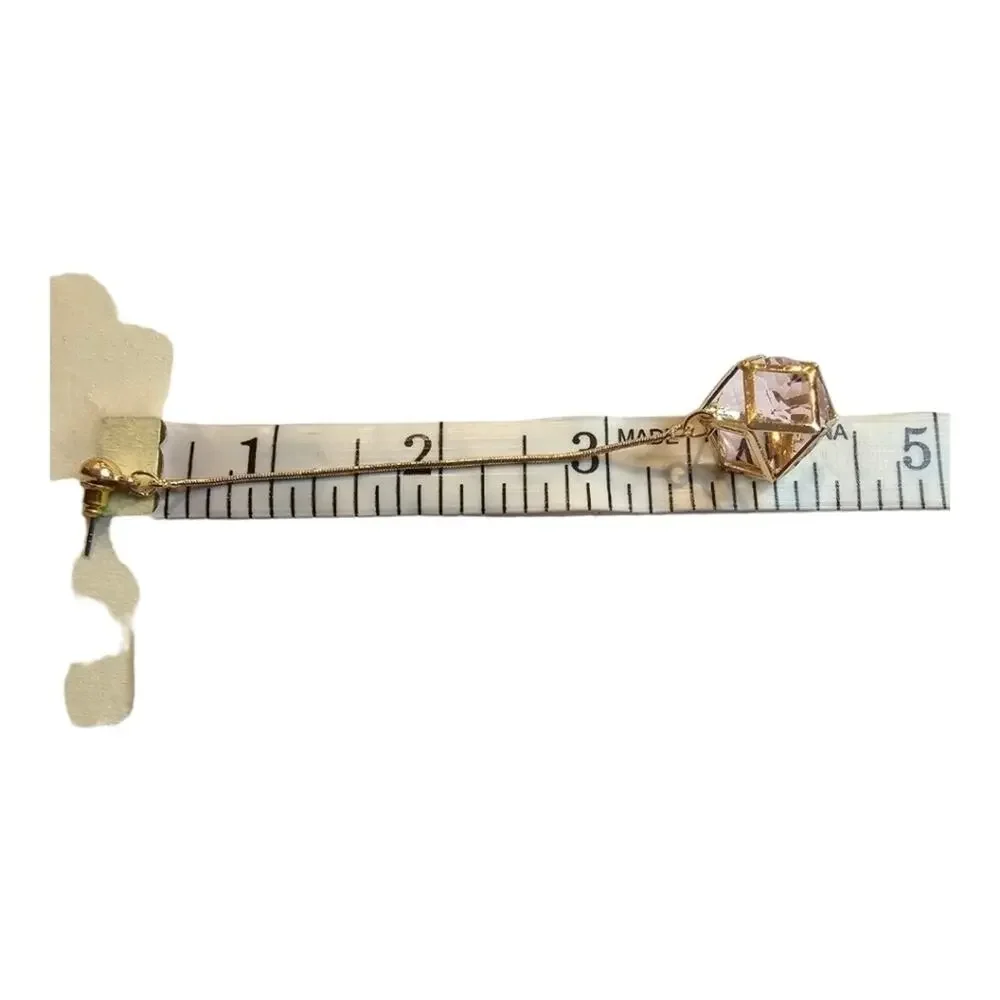 Guess Los Angeles  Gold Toned Long Geometric Cage w/ Floating Pink Crystal